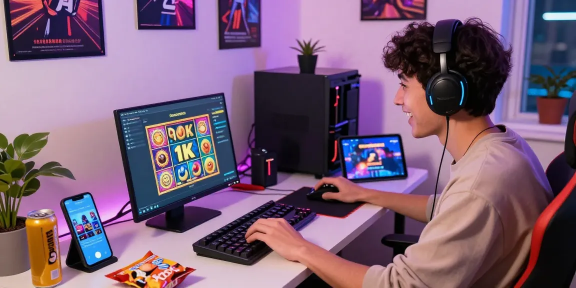 Exciting online gaming setup featuring slot deposit 1k interface, colorful graphics, and cozy atmosphere