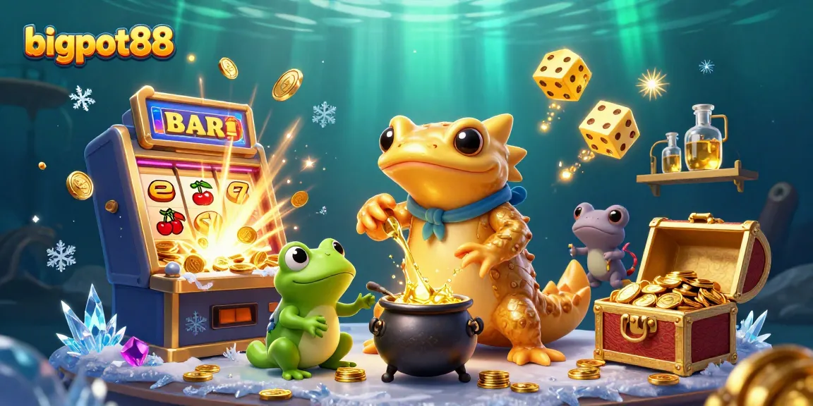 Experience the thrill of bigpot88 with a golden alchemist and friends in a dynamic casino scene.