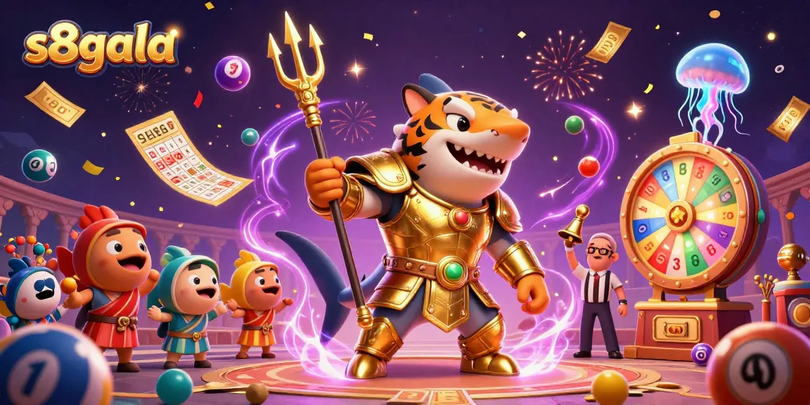 Engage with the thrilling underwater scene of s8gala featuring a tiger shark and exciting gaming elements.