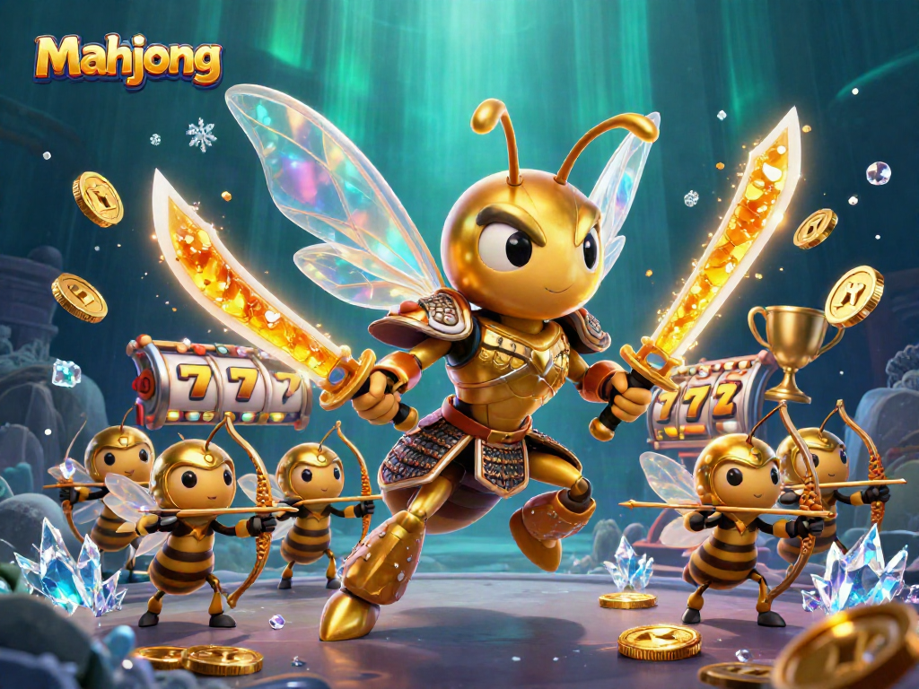 Win big playing mahjong with this action-packed scene featuring vibrant characters and dynamic casino elements.