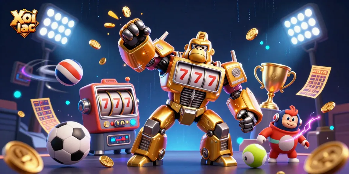 Xoi lac rolls into action with a golden gorilla mech and dynamic sports elements for thrilling online betting.