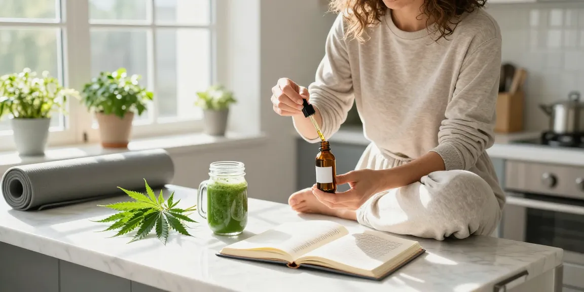 Properloud CBD oil tincture integrated into a natural wellness routine featuring fresh hemp leaves and green smoothie.