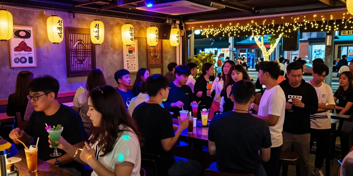 Exciting nightlife at 상봉동 한국관나이트 with vibrant crowds and festive atmosphere.