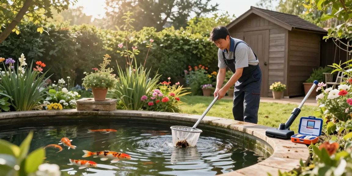 Pond cleaning in Essex with a technician removing debris while ensuring a healthy ecosystem.