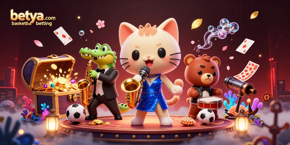 Engage in betya.com basketball betting with a vibrant 3D illustration featuring lively characters and dynamic sports elements.