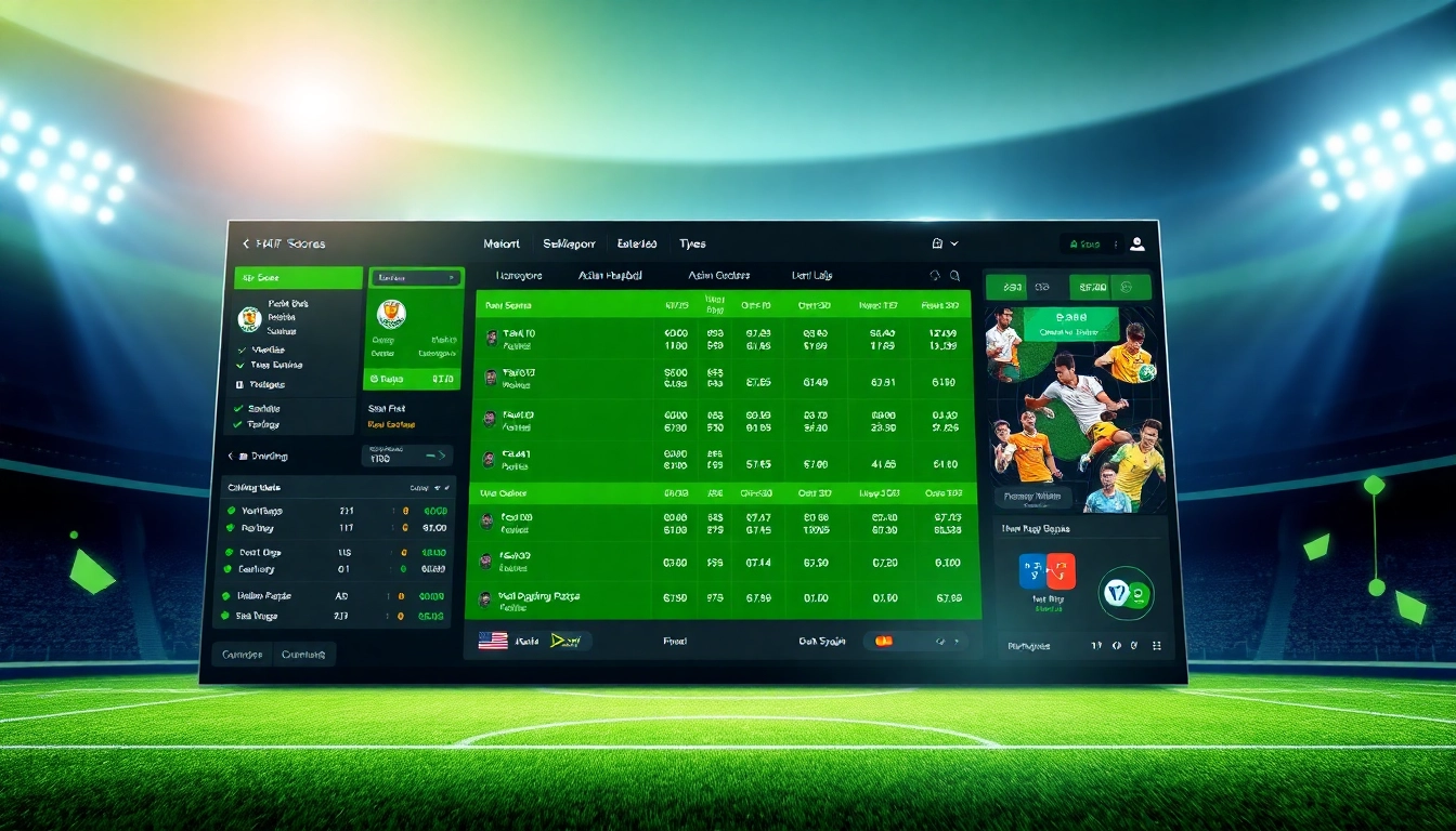 Kèo nhà cái interface showcasing live betting odds and scores for football matches, inviting and modern.