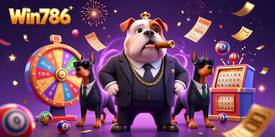 Win786 offers a vibrant scene of energetic lottery-themed fun filled with colorful balls and prizes.