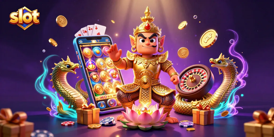 Spin vibrant slot games with friendly yaksha, golden Naga serpents, and rich casino-themed elements.
