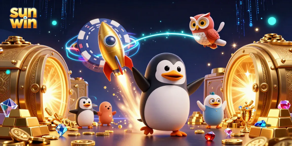 Experience the thrilling sun win adventure with golden penguin racing to riches!