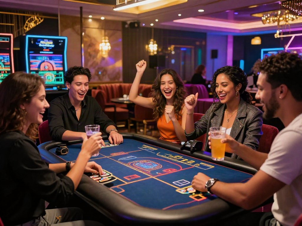Pengunjung luxury12 merayakan kemenangan di kasino online modern dengan suasana meriah.