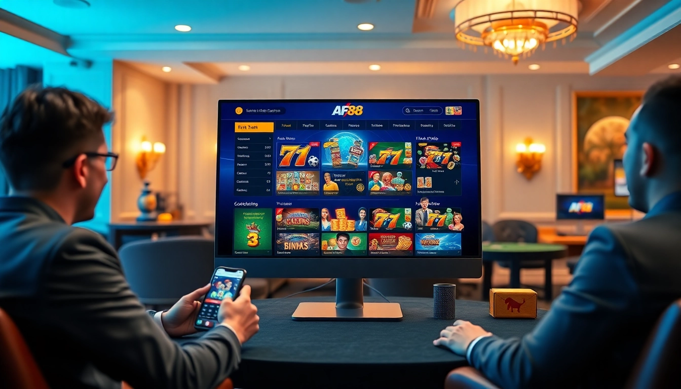 Experience AF88 online gambling with mobile and desktop platforms displaying vibrant casino games.