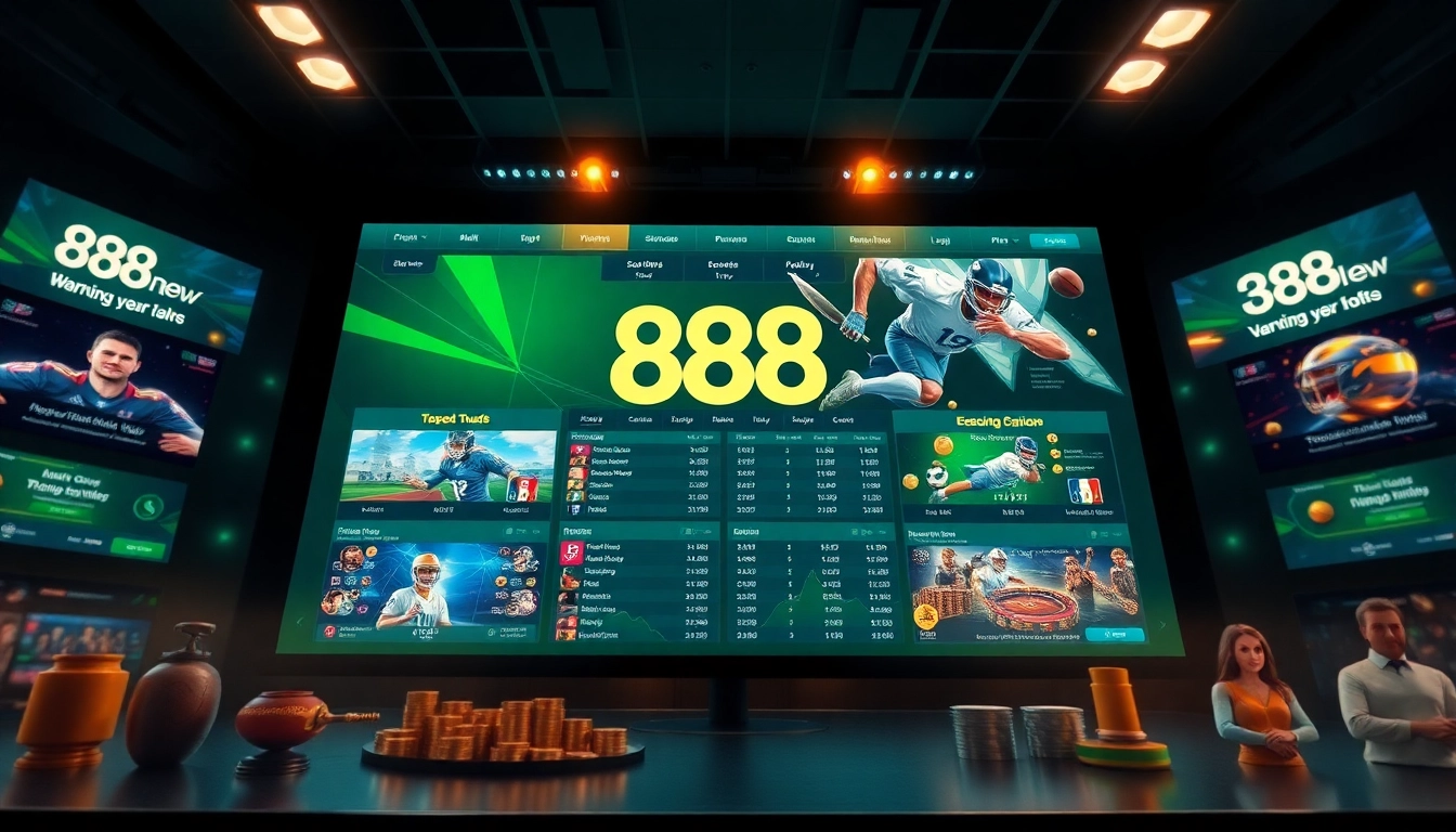 Vibrant digital interface of 888new showcasing online gambling experiences.