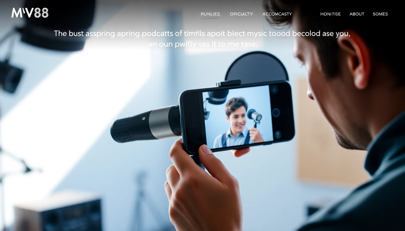 MV88 microphone in a modern studio setup capturing sound on an iPhone.