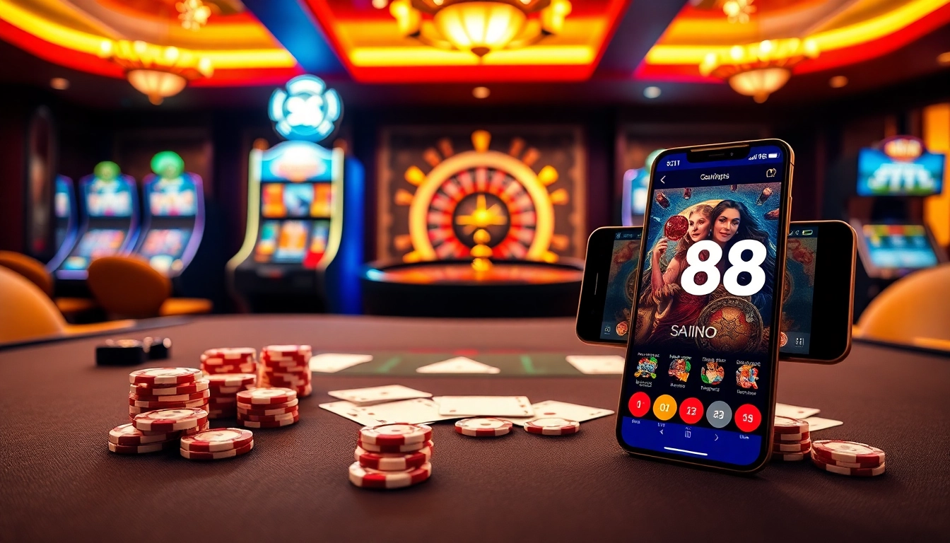 Experience the excitement of the u888 app with vibrant casino elements like cards and chips.