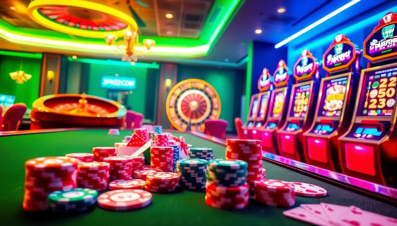 Engaging gambling scene with poker chips and cards highlighting 2PH222 COM excitement.