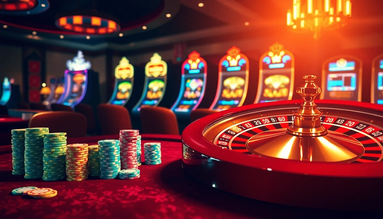 Experience exhilarating gameplay at urr88.com with roulette, poker chips, and vibrant slot machines.