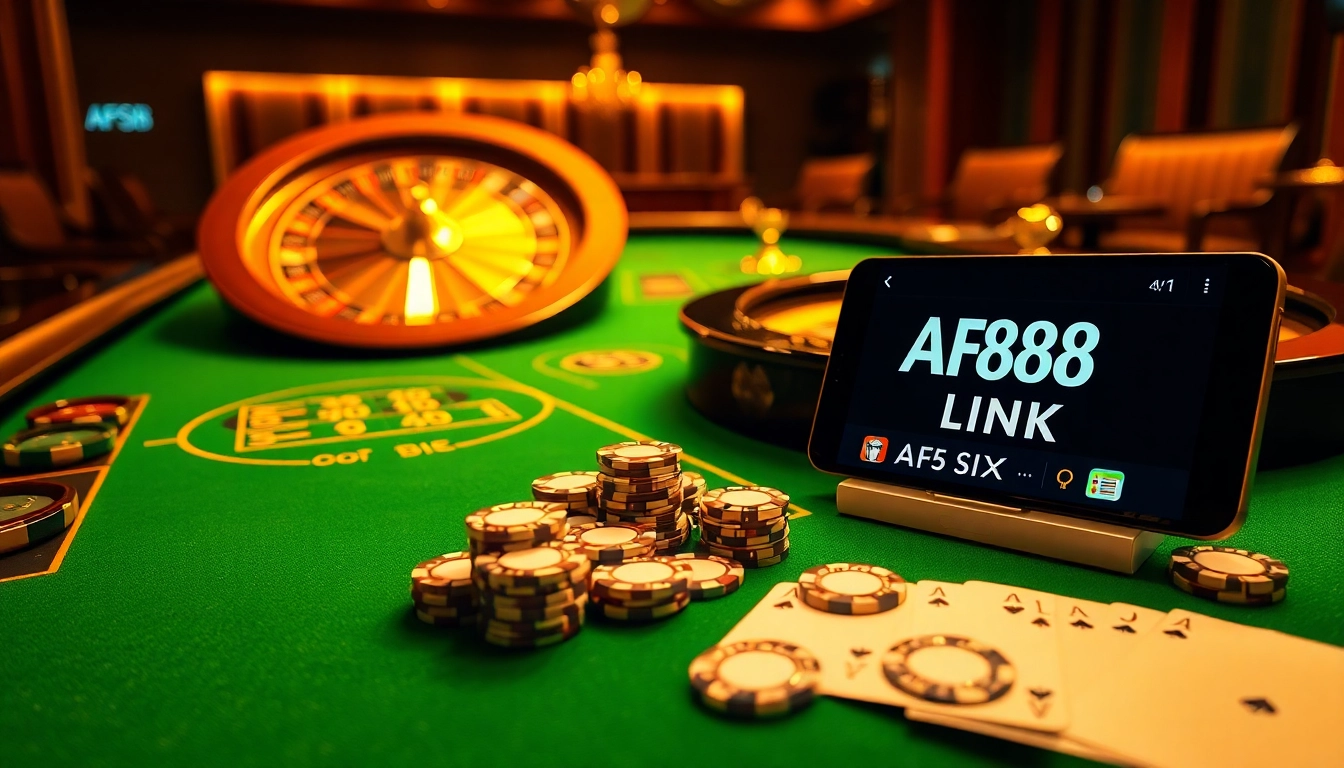 Experience the thrilling atmosphere of high-stakes gambling with AF88 LINK at a luxurious poker table.