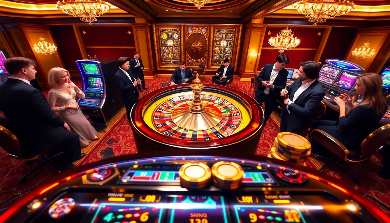 A dynamic casino scene showcasing a spinning roulette wheel, slot machines, and colorful poker chips at 66slots8 com.