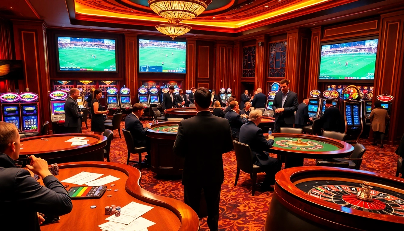 Exciting casino scene showcasing luongsontv live sports betting and elegant gambling atmosphere.