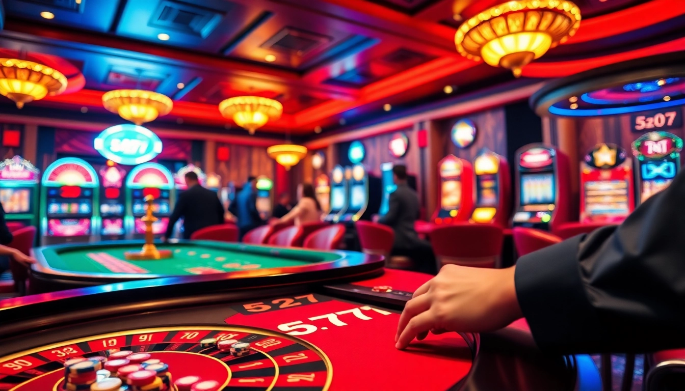 Engaging scene of gamblers at the 5z777 roulette table with vibrant casino elements.
