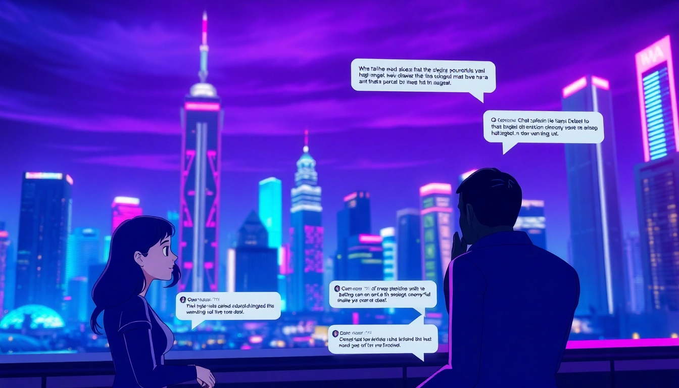 Engaging AI porn chat environment showcasing dynamic digital interactions with vibrant neon lights.