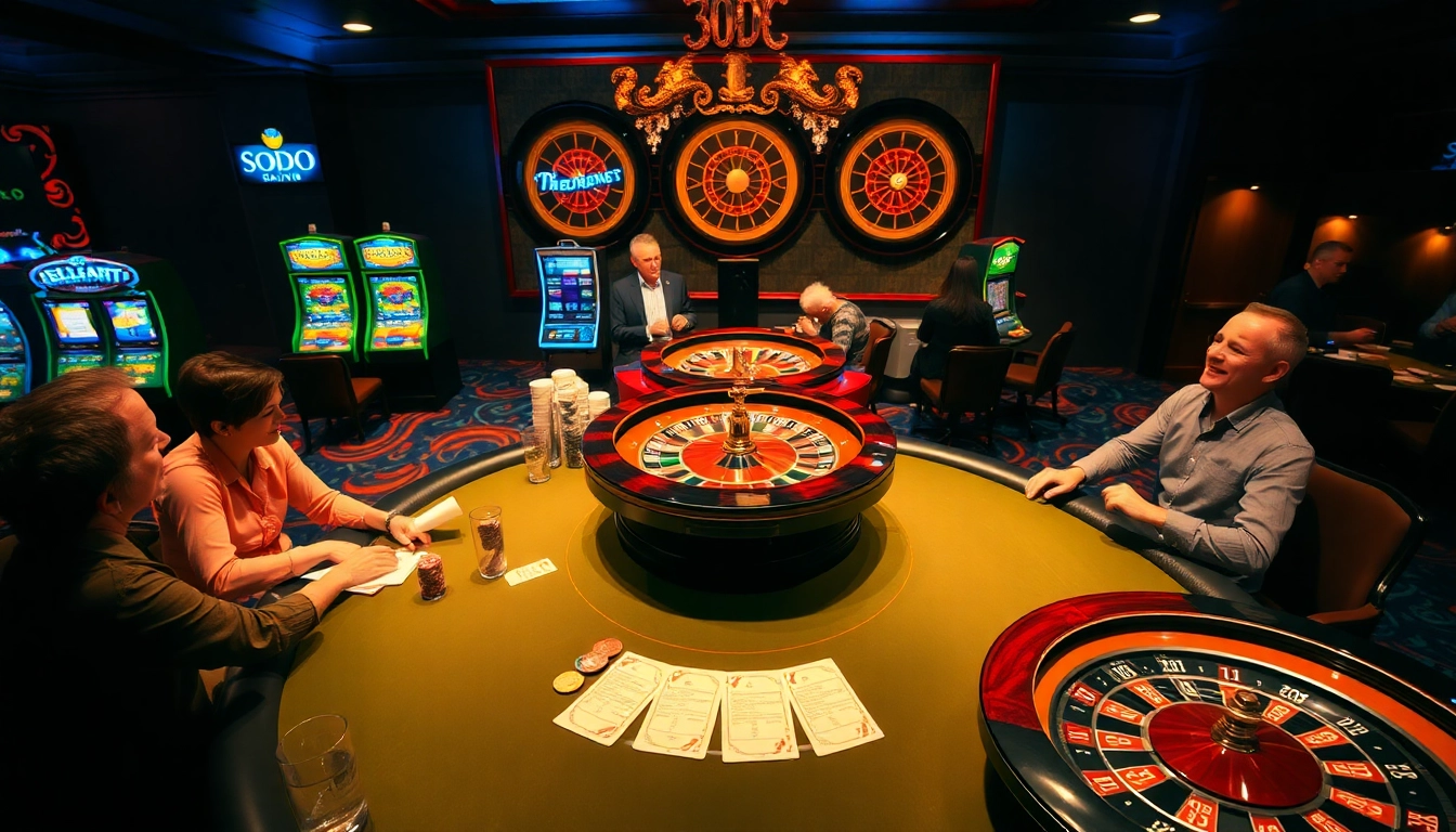 SODO Casino offers a vibrant poker scene with excited players and colorful slot machines.