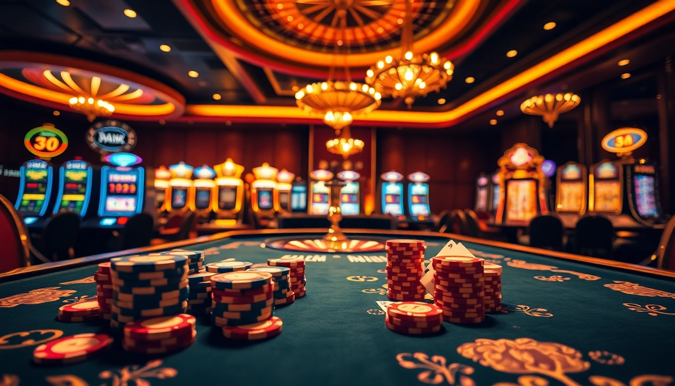 Nohu-themed casino table with vibrant chips and elegant cards, capturing the thrill of gambling.