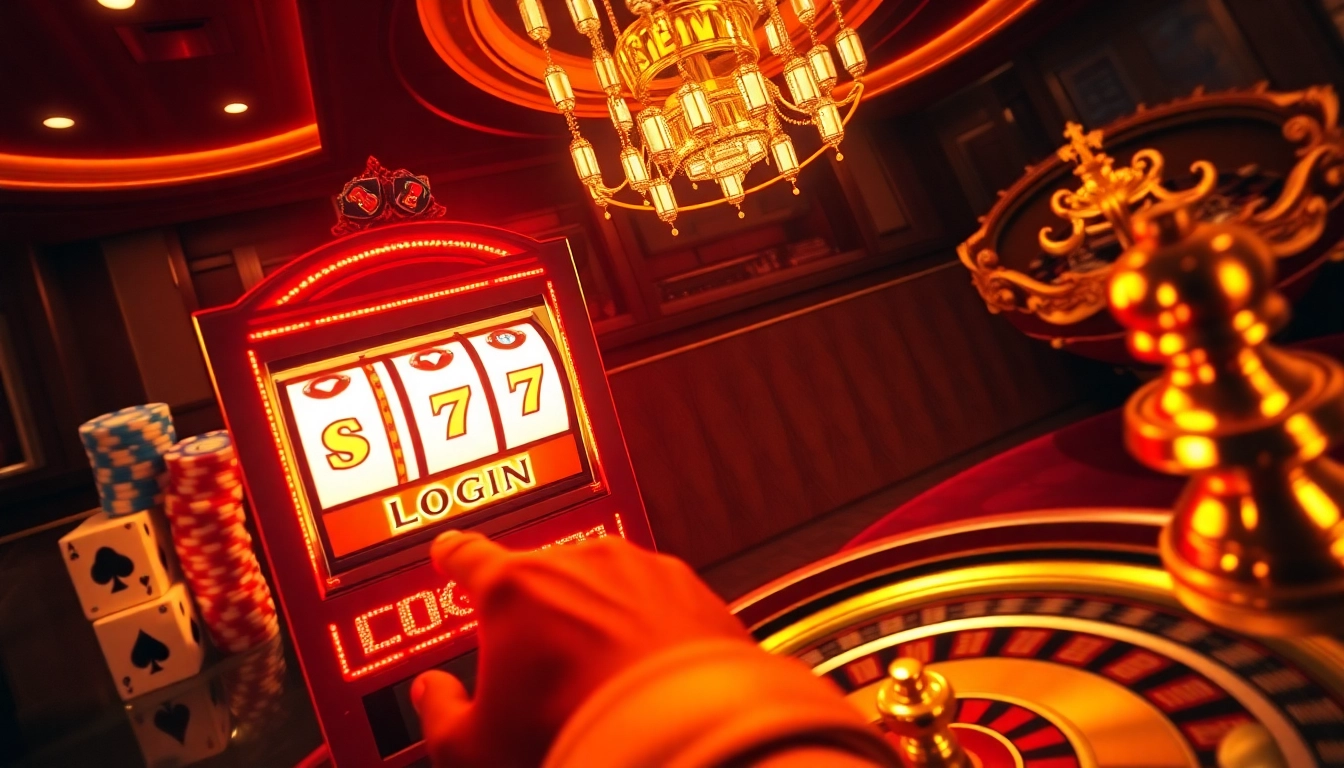 Engaging scene of a player at the slot777 login, ready to spin the slot machine with excitement.