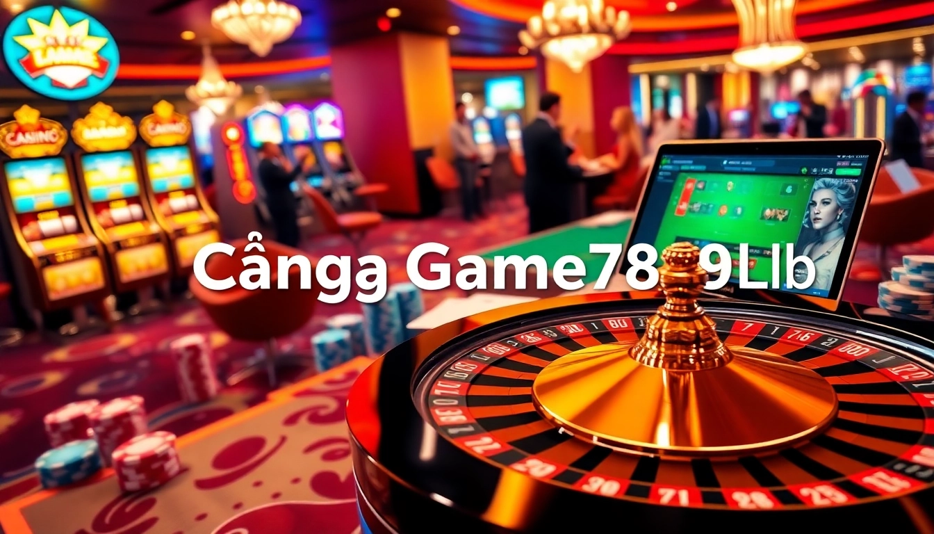 Cổng Game 789club players celebrating wins at a vibrant online casino interface with roulette and poker elements.