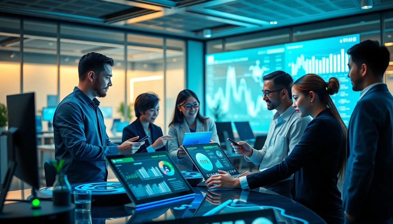 美洽 AI驱动的客户服务平台，展示团队协作与现代办公室中的创新。