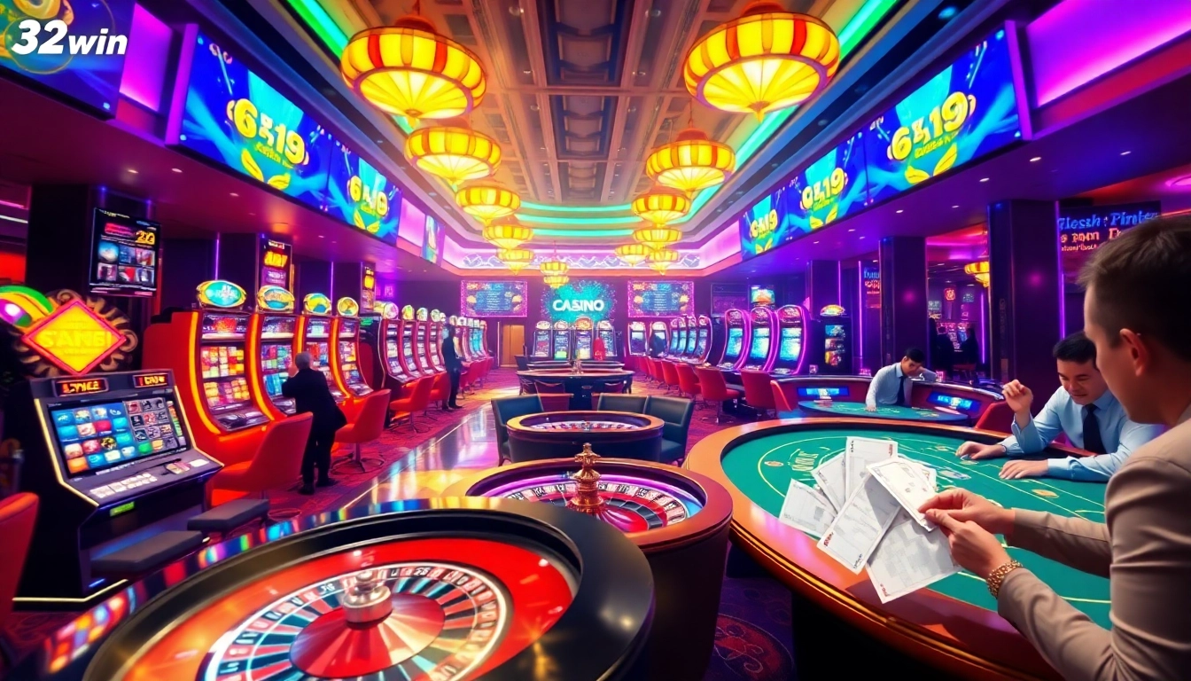 Engaging online gambling at 32win trang chủ with vibrant casino visuals and players in action.