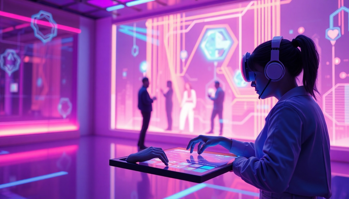 Engaging NSFW AI chat scene showcasing high-tech futuristic interaction.