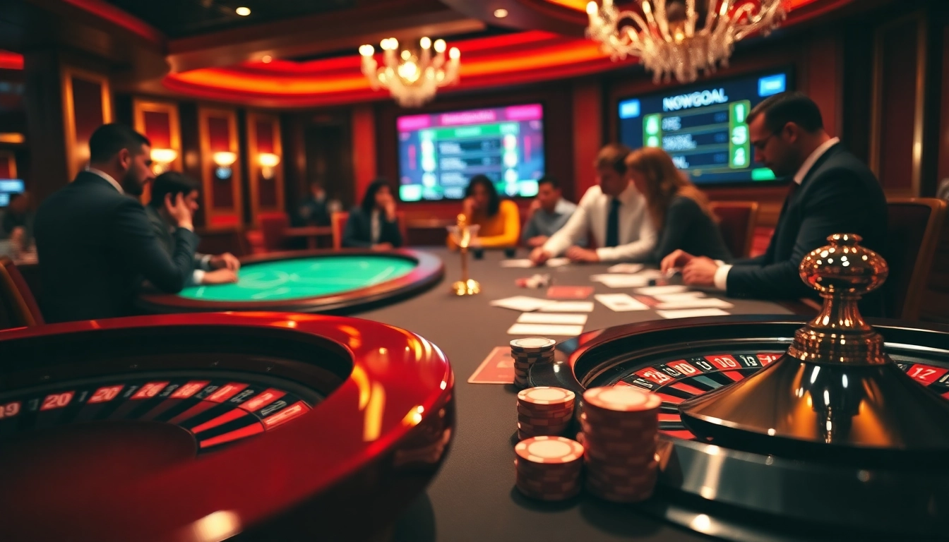 Nowgoal live betting with poker chips and roulette wheel in a luxurious casino setting